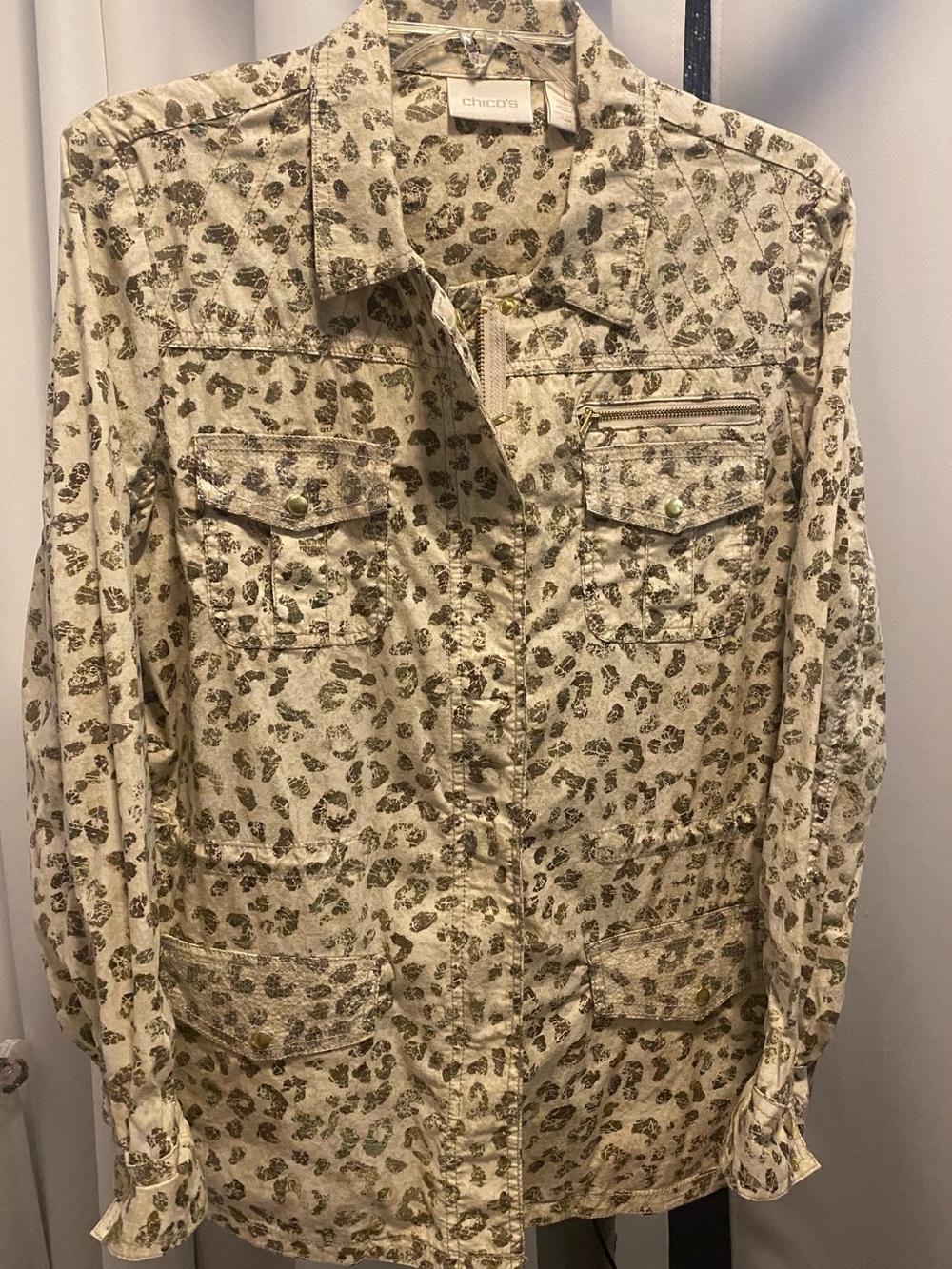 Chico's Women's Cream Leopard Print Light Weight Casual Jacket